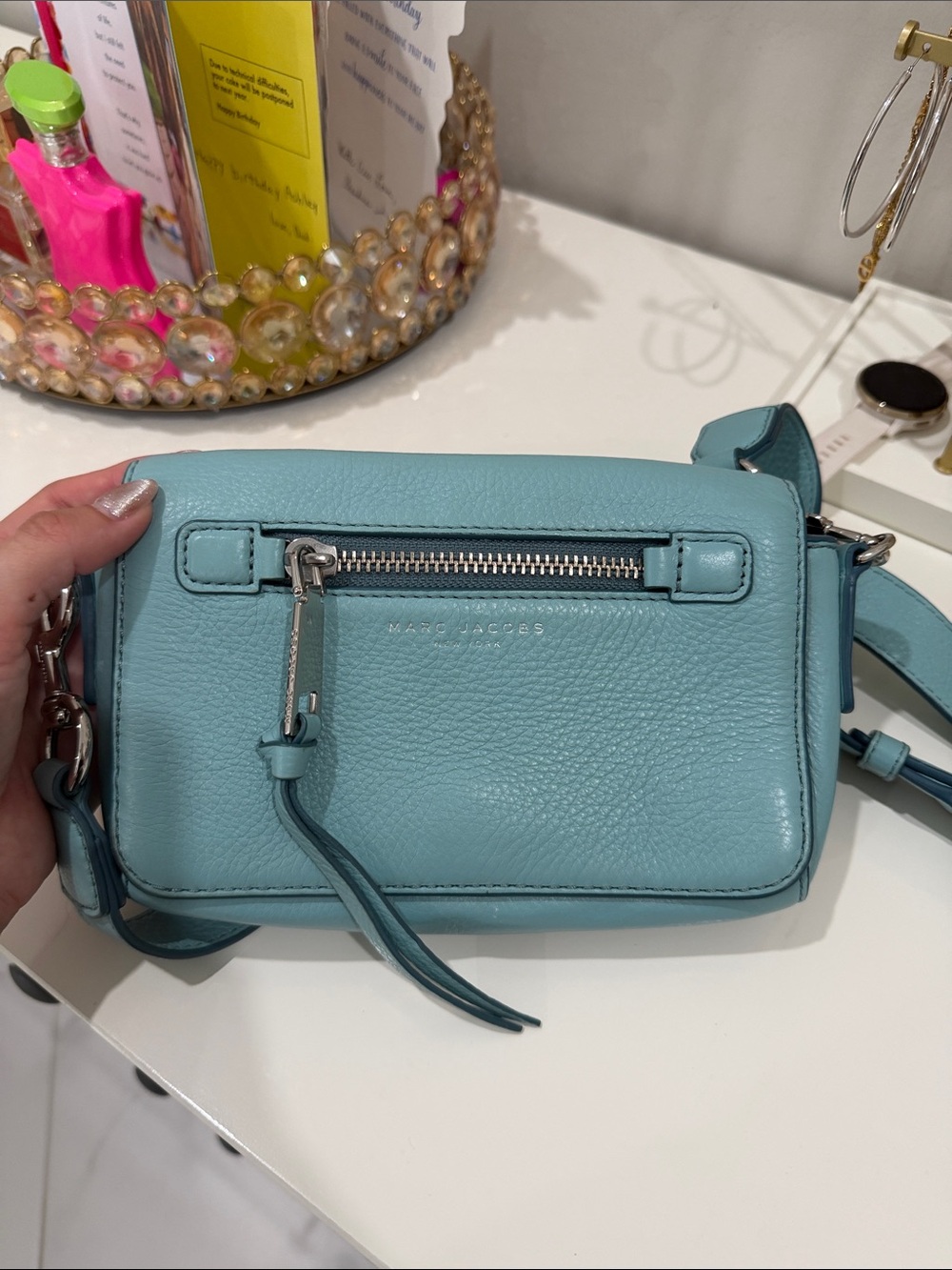 Marc Jacobs Sky Blue Pebbled Leather Crossbody Bag
